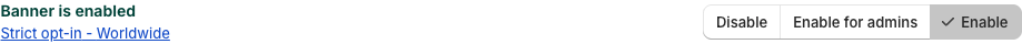 Banner status controls: Disable, Enable for admins, and Enable