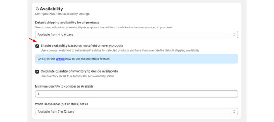 Paramètres de disponibilité avec l'option de métachamp activée