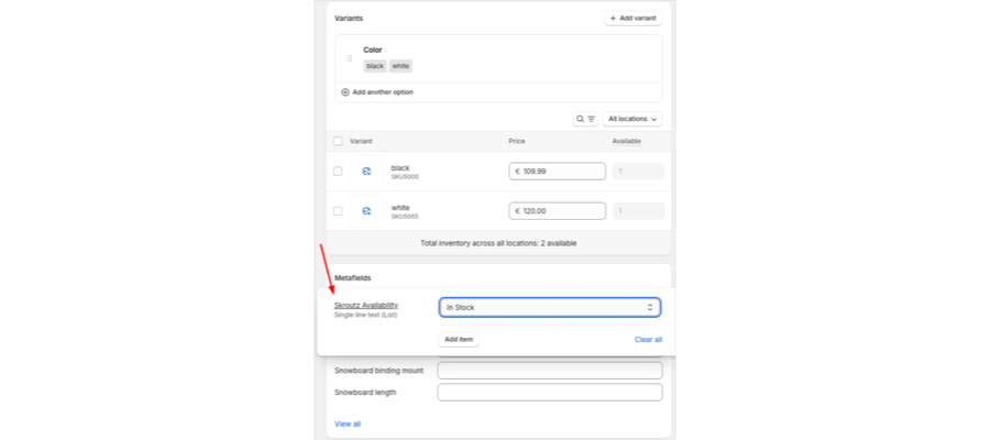 Métachamp Skroutz Availability sur une page produit Shopify