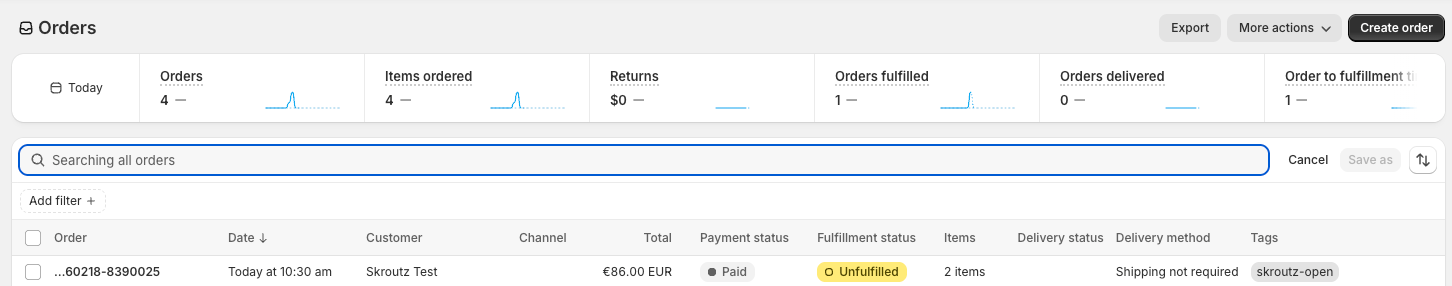 Étiquettes de statut des commandes Skroutz dans Shopify